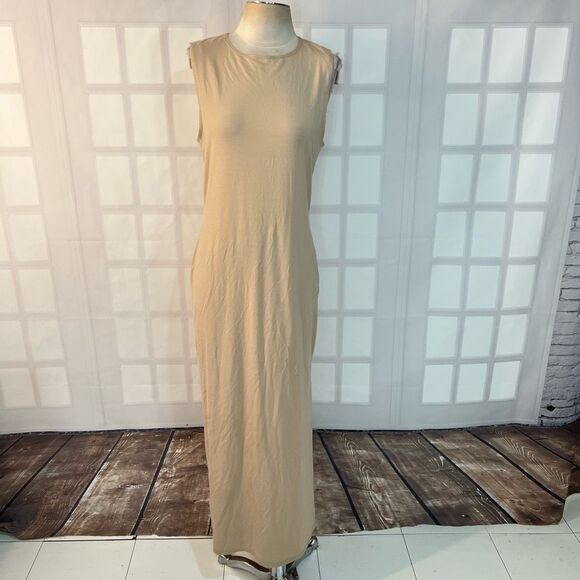 Reformation Nila tan knit side slit maxi dress size large - Picture 3 of 12